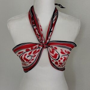 Vintage USNA Silk Scarf Red White Blue Graphic Nautical Print